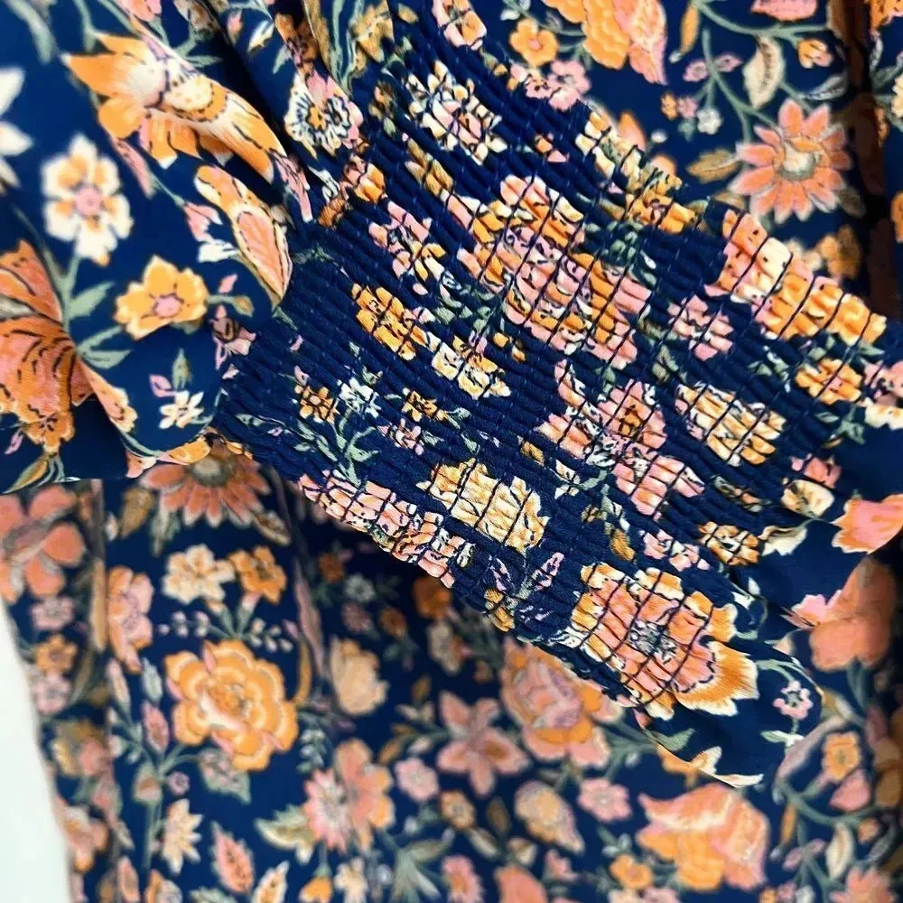 LEVI'S BLOUSE WOMEN'S S NAVY FLORAL CALLON LONG SLEEVE TOP COTTAGECORE S - Image 7