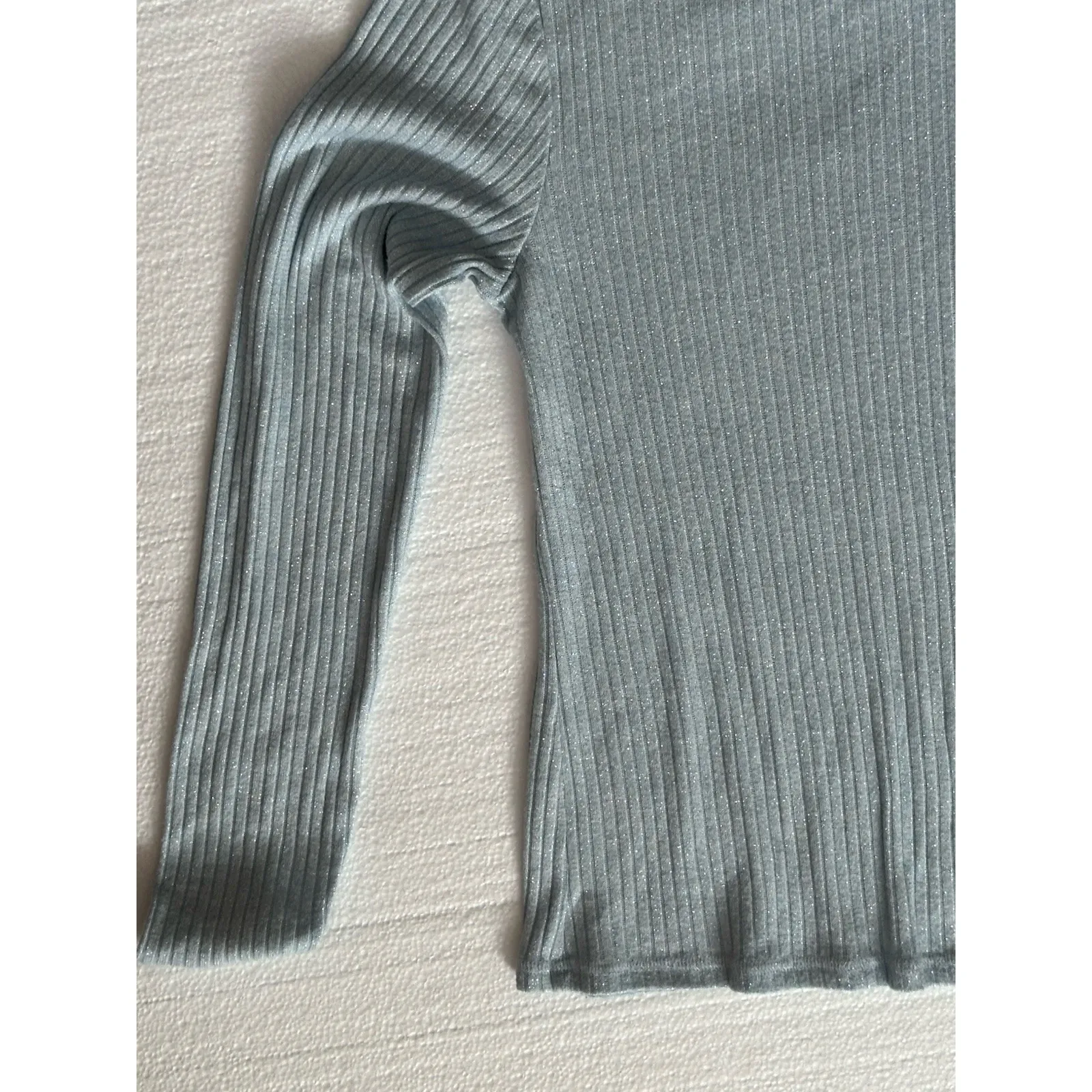 Old Navy Top Large Womens Blue Ribbed Sparkly Long Sleeve‎ Henley Layering - Image 3