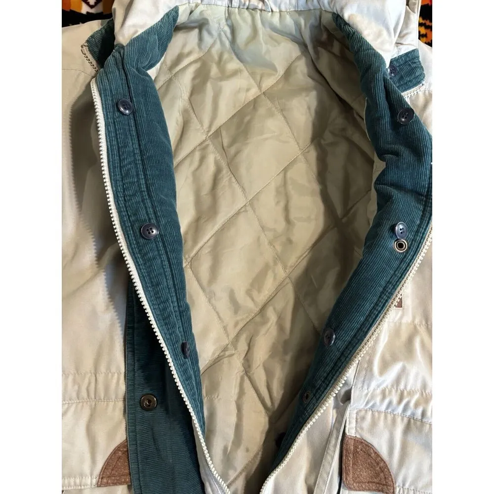 Fleet Street Beige/Green Jacket Pockets Collar Hood Zip/Snap Up Lined See Measur - Image 8