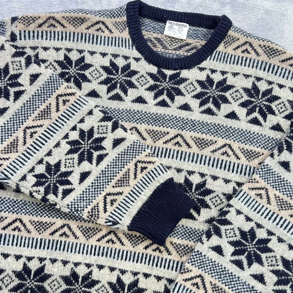 Vtg. Richmond 100% Wool Blue Gray Snowflake Pattern Sweater Womens Large Classic - Image 3