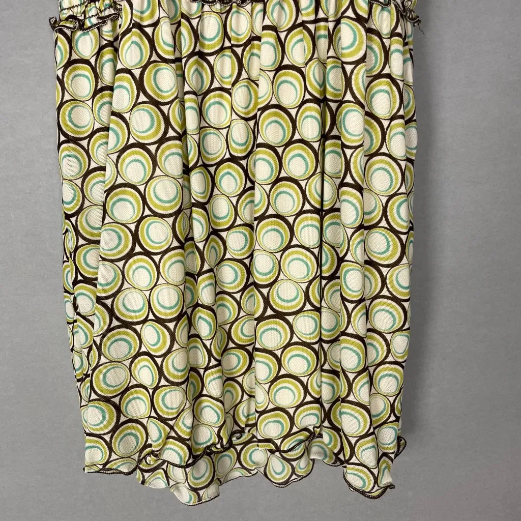 NWT Max‎ Studio Top Size Small Geometric Circle Pattern Shirred Bust Green Brown - Image 10