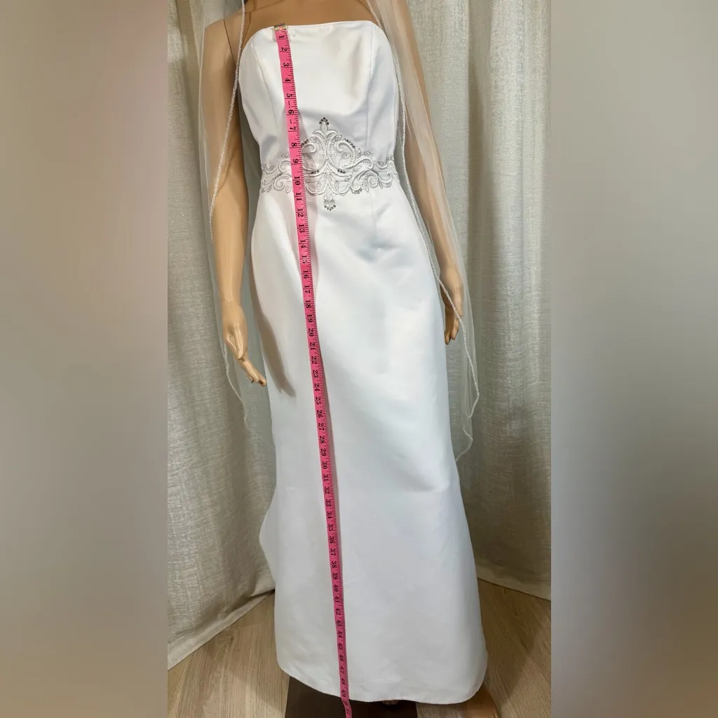 David’s bridal 👰 Elegant White Strapless Wedding Gown with Veil & Tiara Set - Image 10