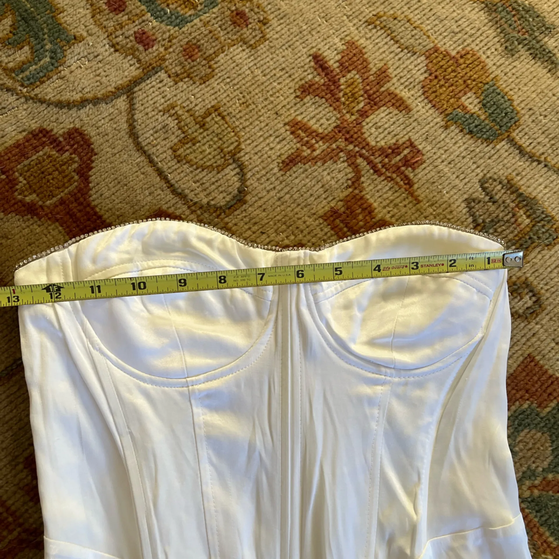 Elegant White Strapless Maxi Dress with jewels on top seam - Image 7