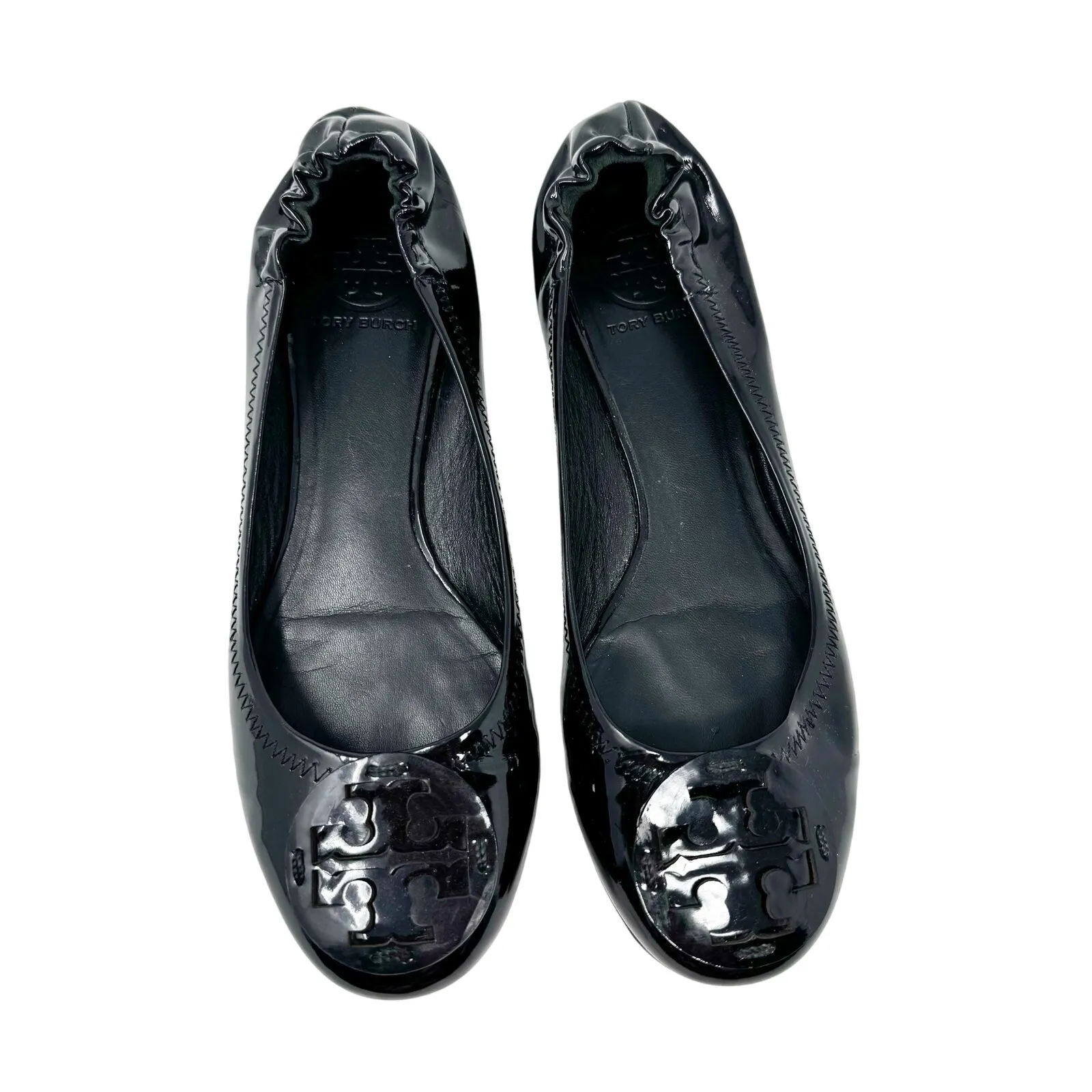 Tory Burch Reva Black Patent Logo Flats Womens Size 9 Ballet Shoes Classic - Image 3