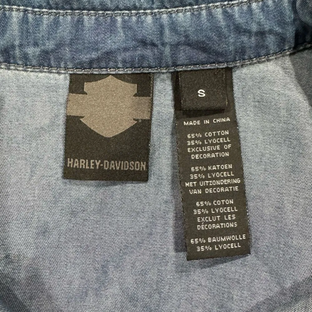 Harley Davidson Blue Long Sleeve Button Up Top Women’s Small - Image 2