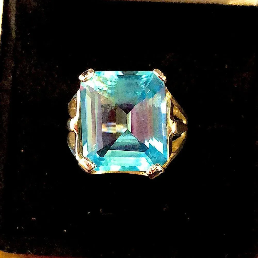 NEW Sterling Silver Rectangle Cut Blue Topaz Ring Sz 7 - Image 8