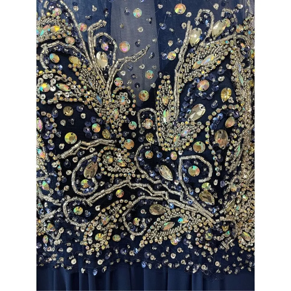 Faviana Glamour navy beaded gown Labeled Size 12 but altered - Image 8