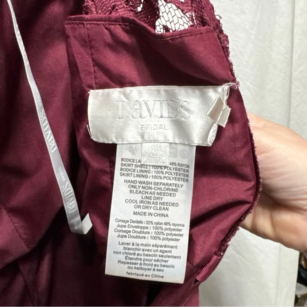 Davids Bridal Lace Top Formal Dress Gown Wine Burgundy Sz 14 F19328 - Image 5