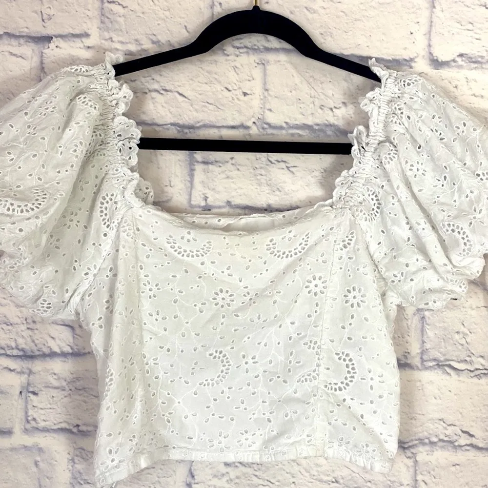 LoveShackFancy Melina white eyelet cropped puff sleeve top 8 - Image 5