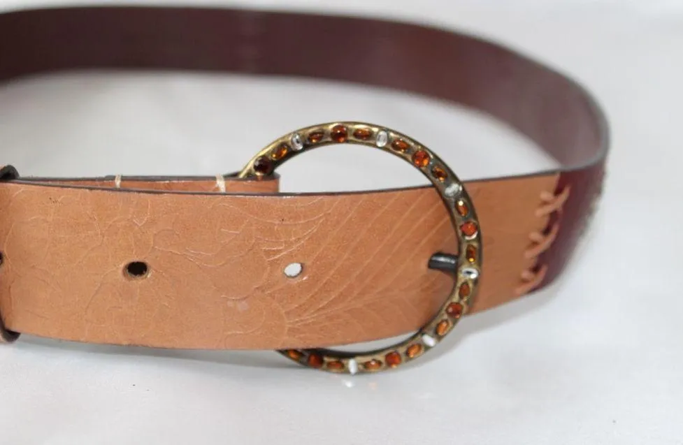Chico’s Brown Leather Beaded Western Belt - Image 5