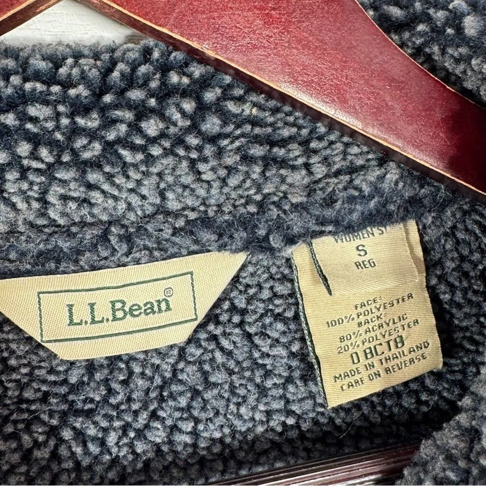 Vtg L.L.Bean Faux Suede Sherpa Lined Chore Coat Navy Blue Small Western Ranch - Image 11