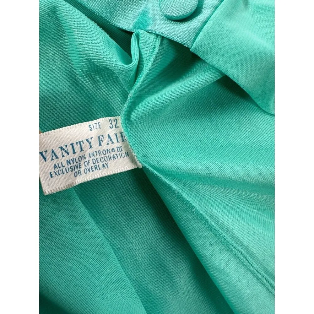 Vintage Vanity Fair Size 32 Green Nylon Two Piece Nightgown Robe Set Button - Image 4
