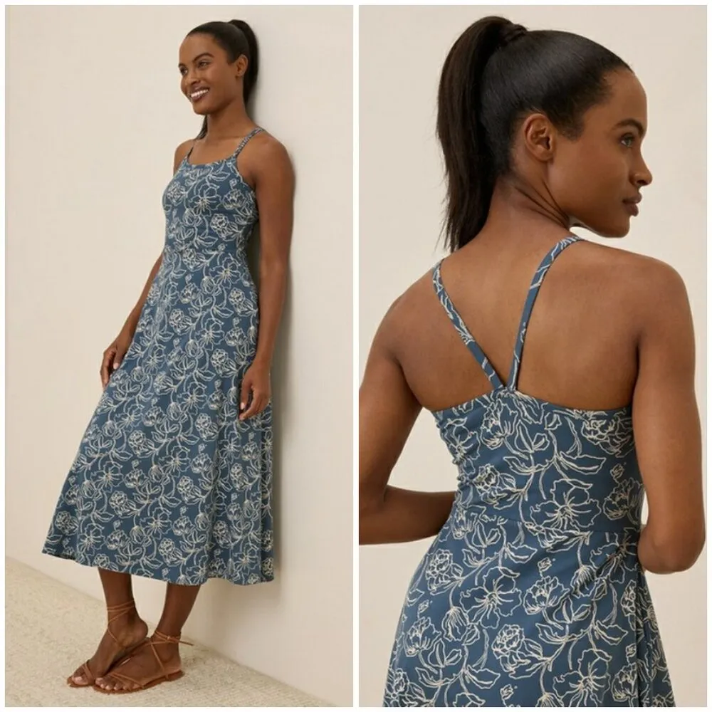 💕PACT💕 Fit & Flare Midi Dress ~ Looking Glass Floral Slate Blue Medium M NWOT - Image 2