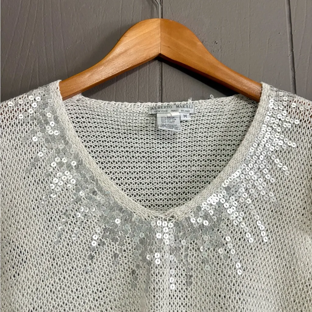 ALBERTO MAKALI Cream Open Knit Blouse with Sequins - Image 4