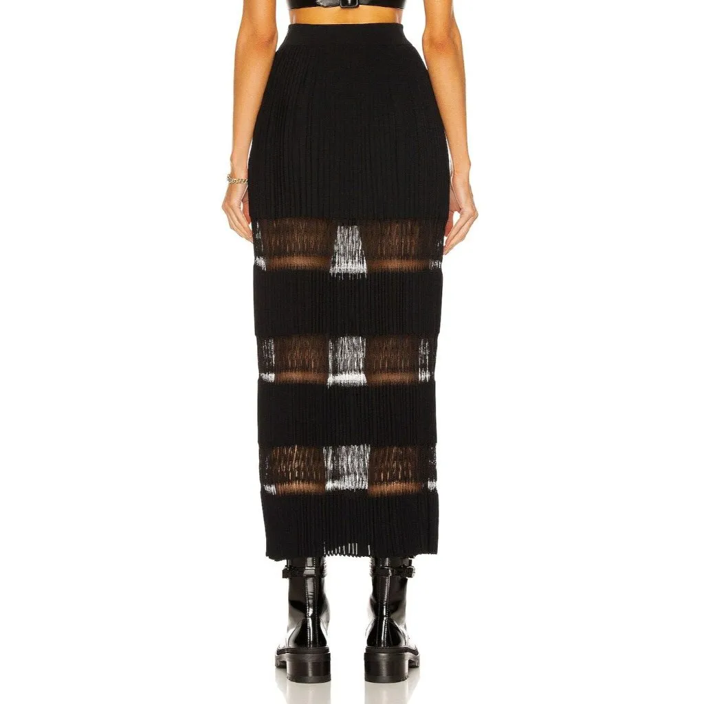 ALAÏA Long Voluminous Pleat And Lace Skirt in Noir 36 2 New Womens Maxi Knit Black Size undefined - Image 4