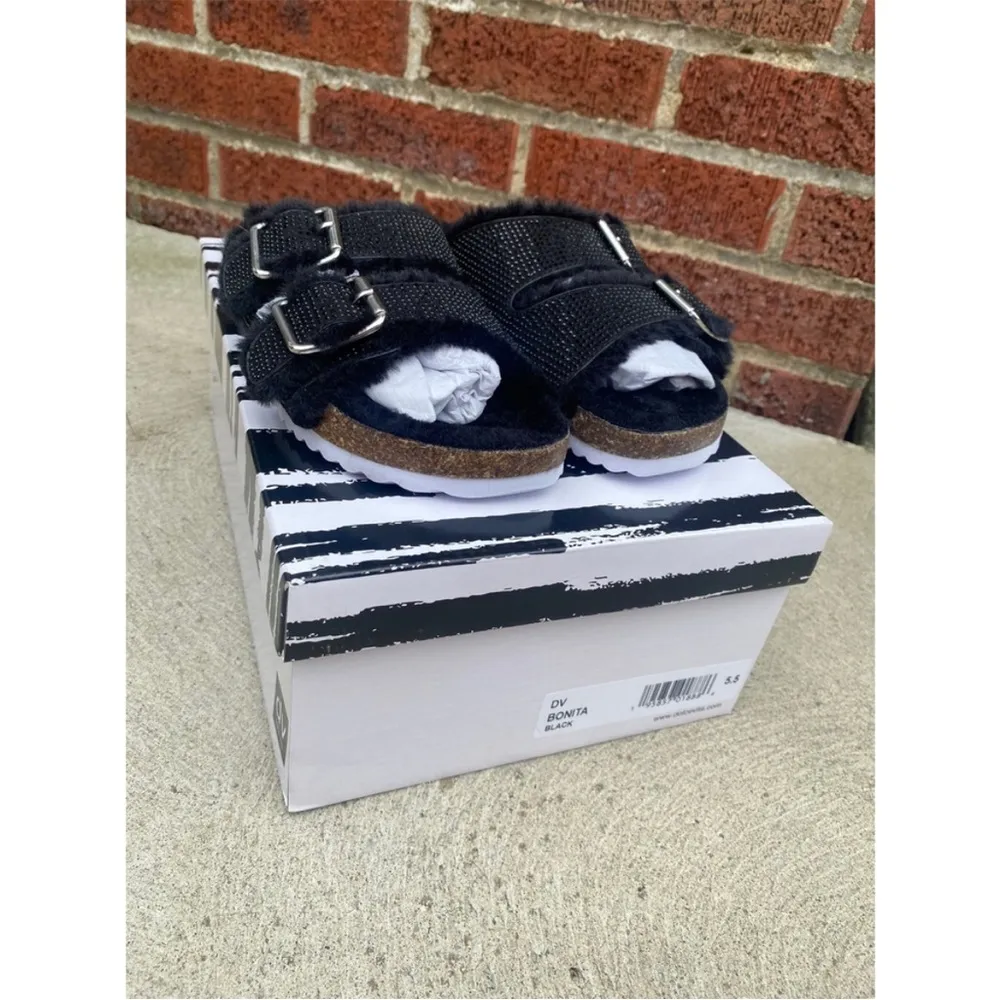 Dolce Vita fuzzy black rhinestone birkenstocks - Image 3