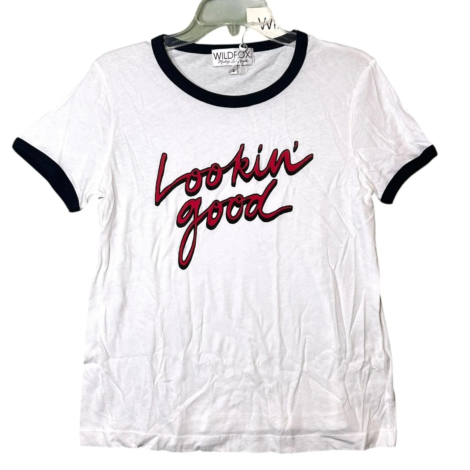 Wildfox Shirt Womens Small White Black Ringer Lookin' Good Graphic Made USA - Image 2