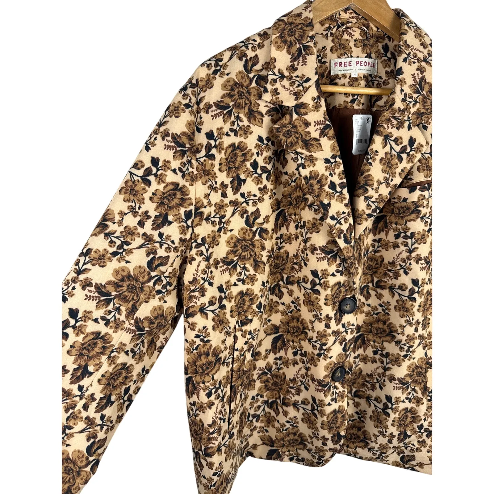 Free People Cali Floral Print Boxy Single Breasted Blazer Sand‎ Combi Size Large - Image 9