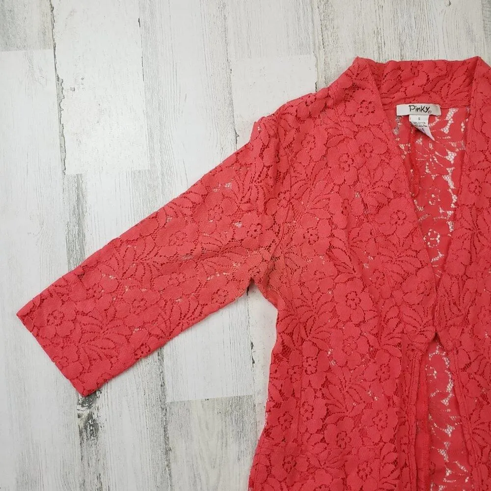 Pinky Lace 3/4 Sleeve Open Front Pink Lace Blazer Jacket Women's Size Small - Image 4
