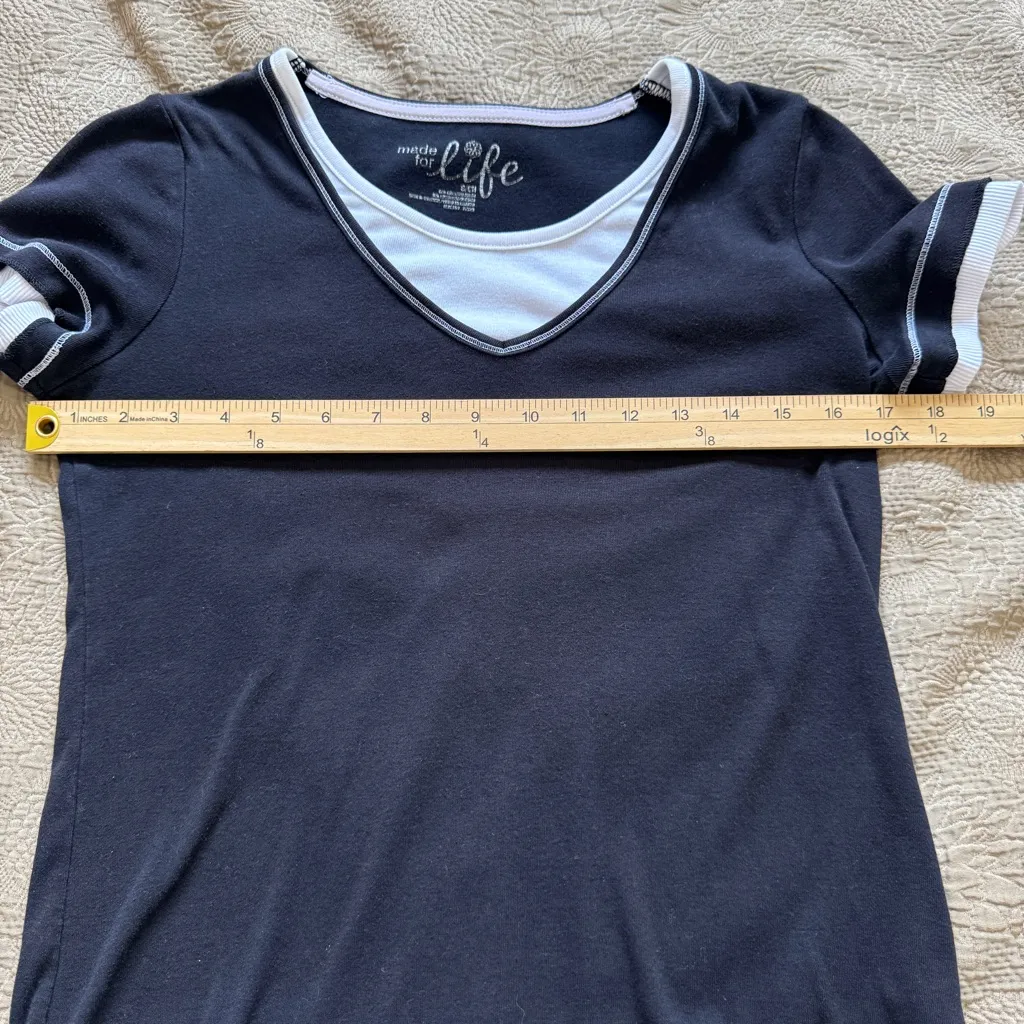 Y2K Black White Layered Tee Made For Life Size Small Cotton Top - Image 5