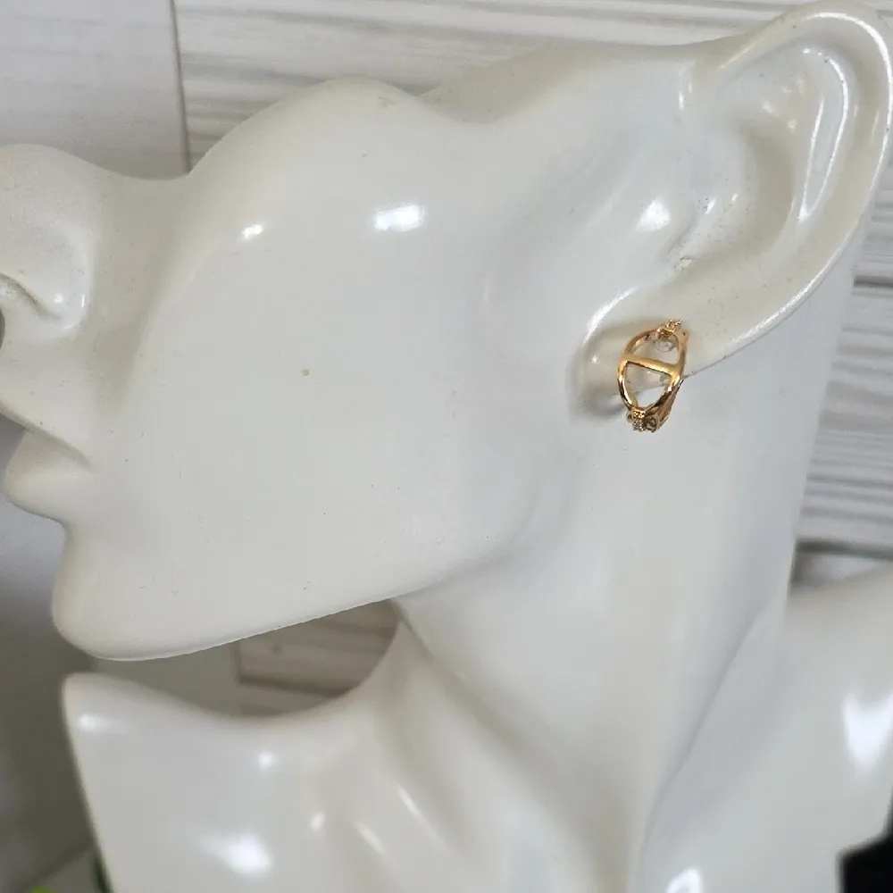 Small Rose Gold Filled D Ring Horse Bit Hoop Earrings Pink - Image 7