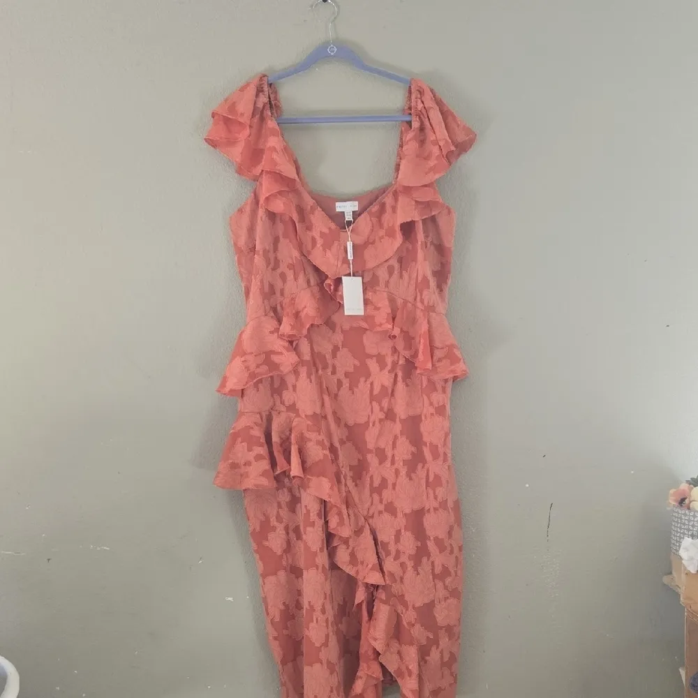 Pretty Lavish Chic Asymmetrical Coral Ruffle Dress Orange Size 18 - Image 4