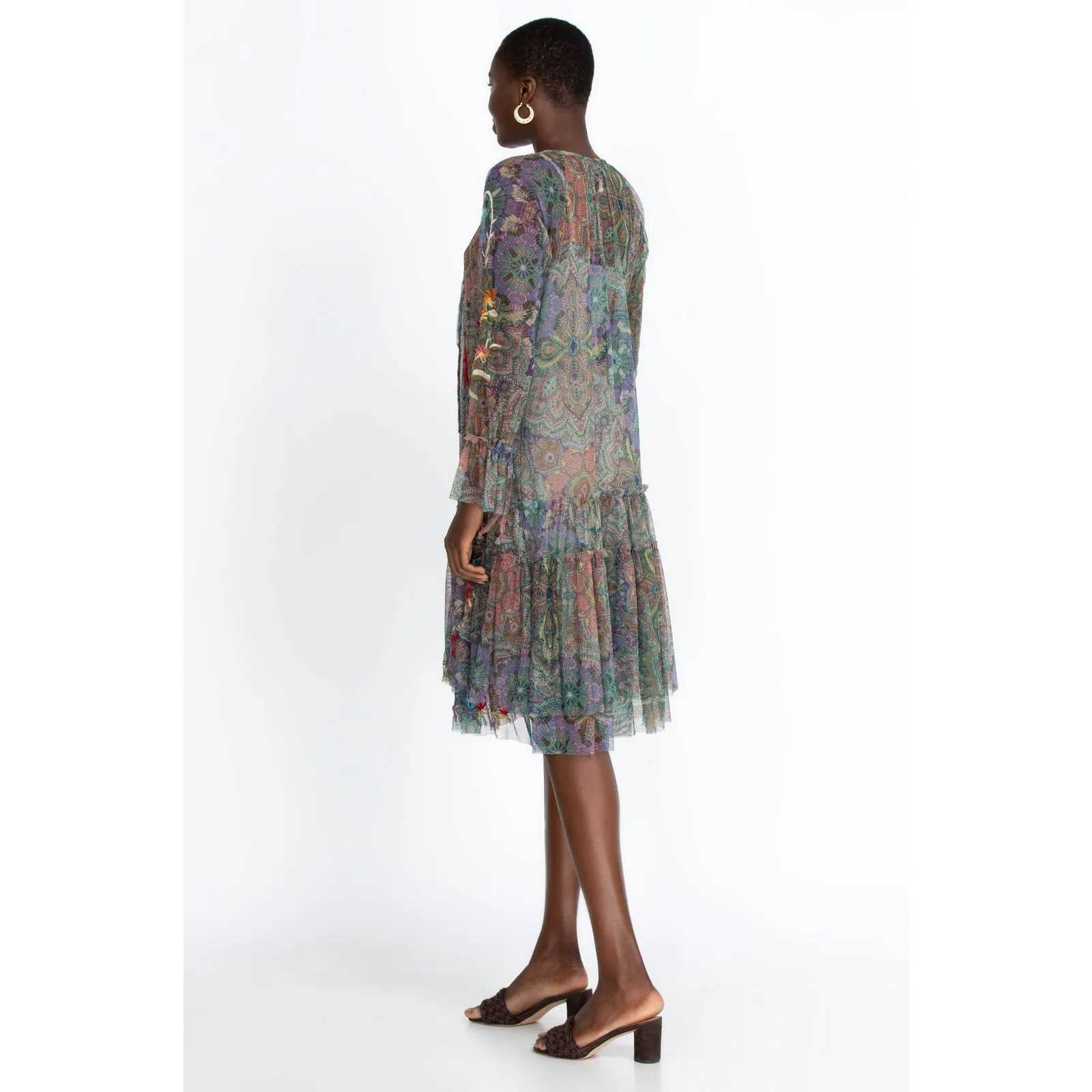JOHNNY WAS Biya Wilde Mesh Dress Embroidered Boho Size XS Petite Floral Fall - Image 15