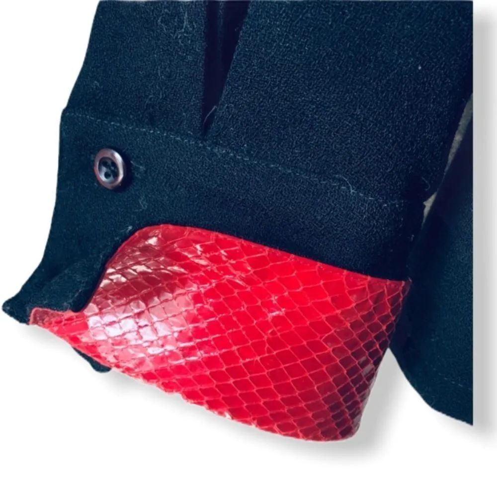 Vintage Francesca of Damon for Starington Black Wool and Red Leather Blouse Black Size 8 - Image 4