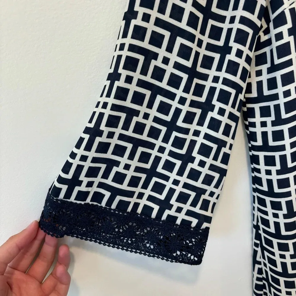 Alya Women’s Blue White Geometric Lace 3 Quarter Sleeve Mini Dress Formal Event - Image 4