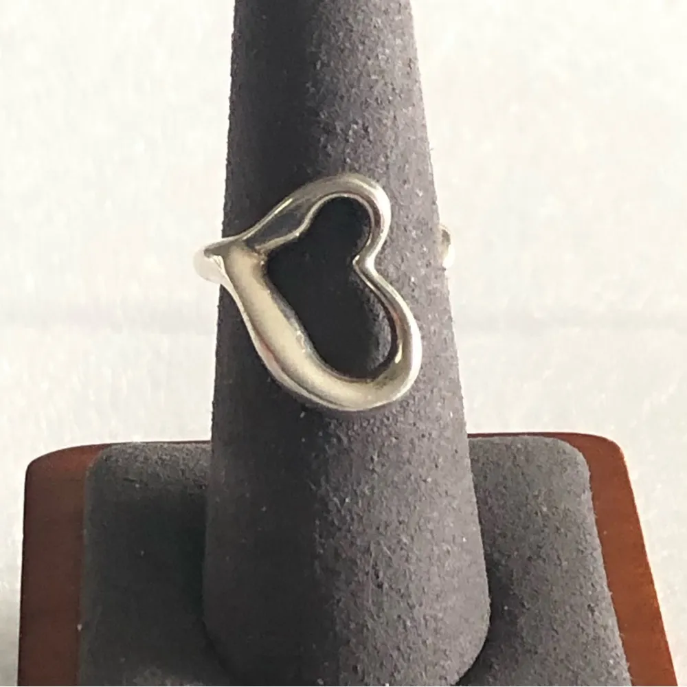 TIFFANY & CO Peretti 925 Sterling Silver Open Heart Ring Sz 7 Blue Box Dust Bag - Image 5