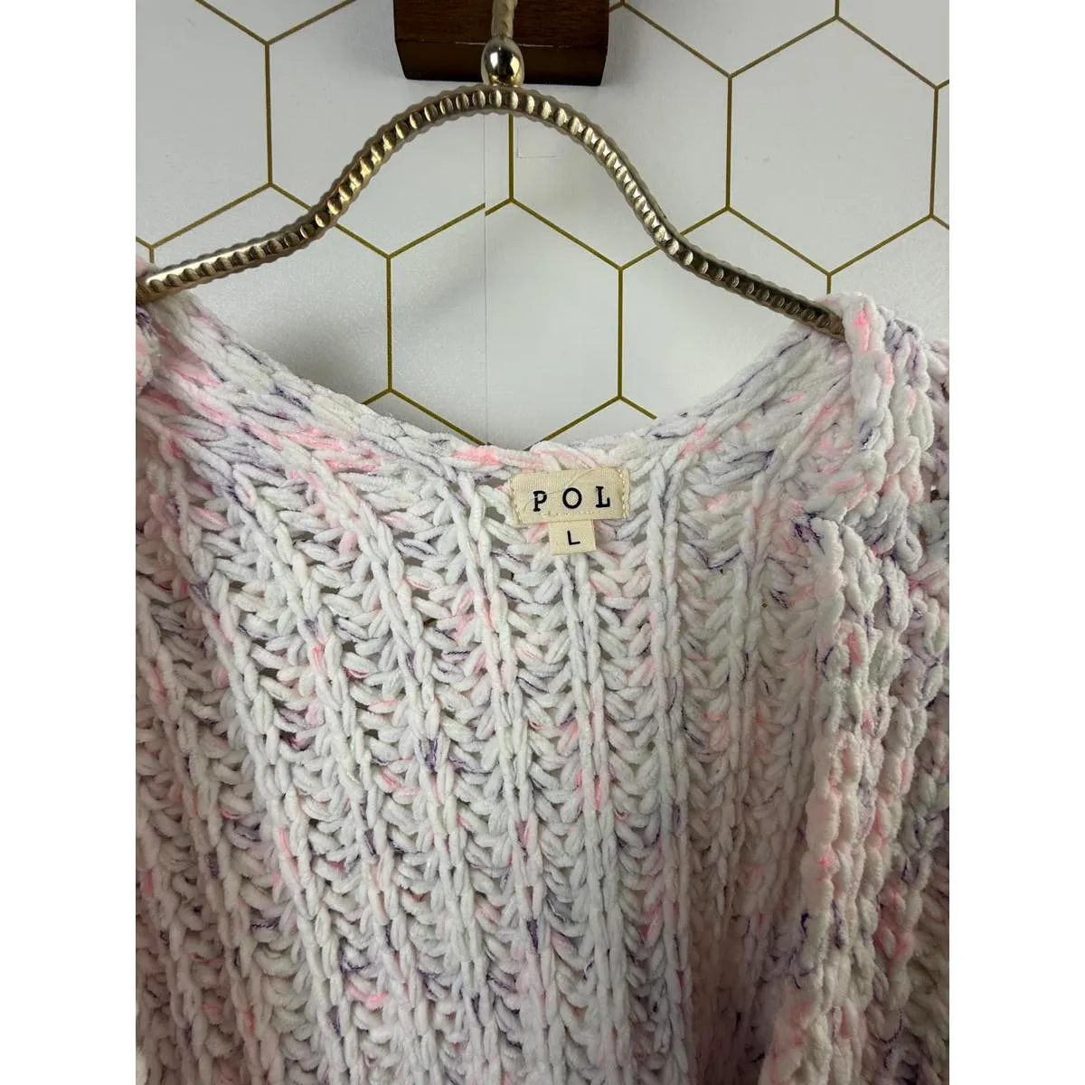 POL Deep V-Neck Oversized Pink Multicolored Knit Sweater - Size - Large - Image 4