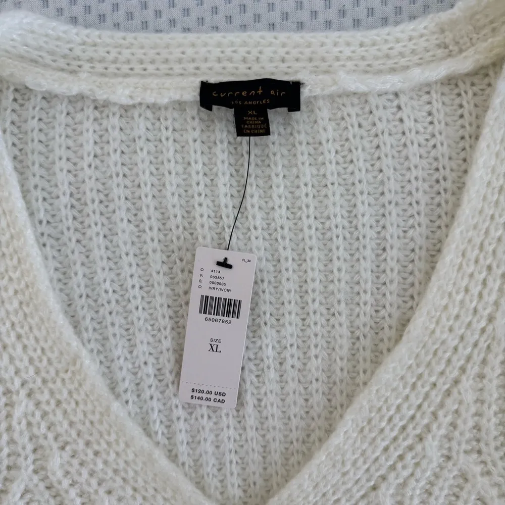 Anthropologie Current Air Women's Ivory Knit Puff Sleeve Cardigan Sweater NEW - Image 4