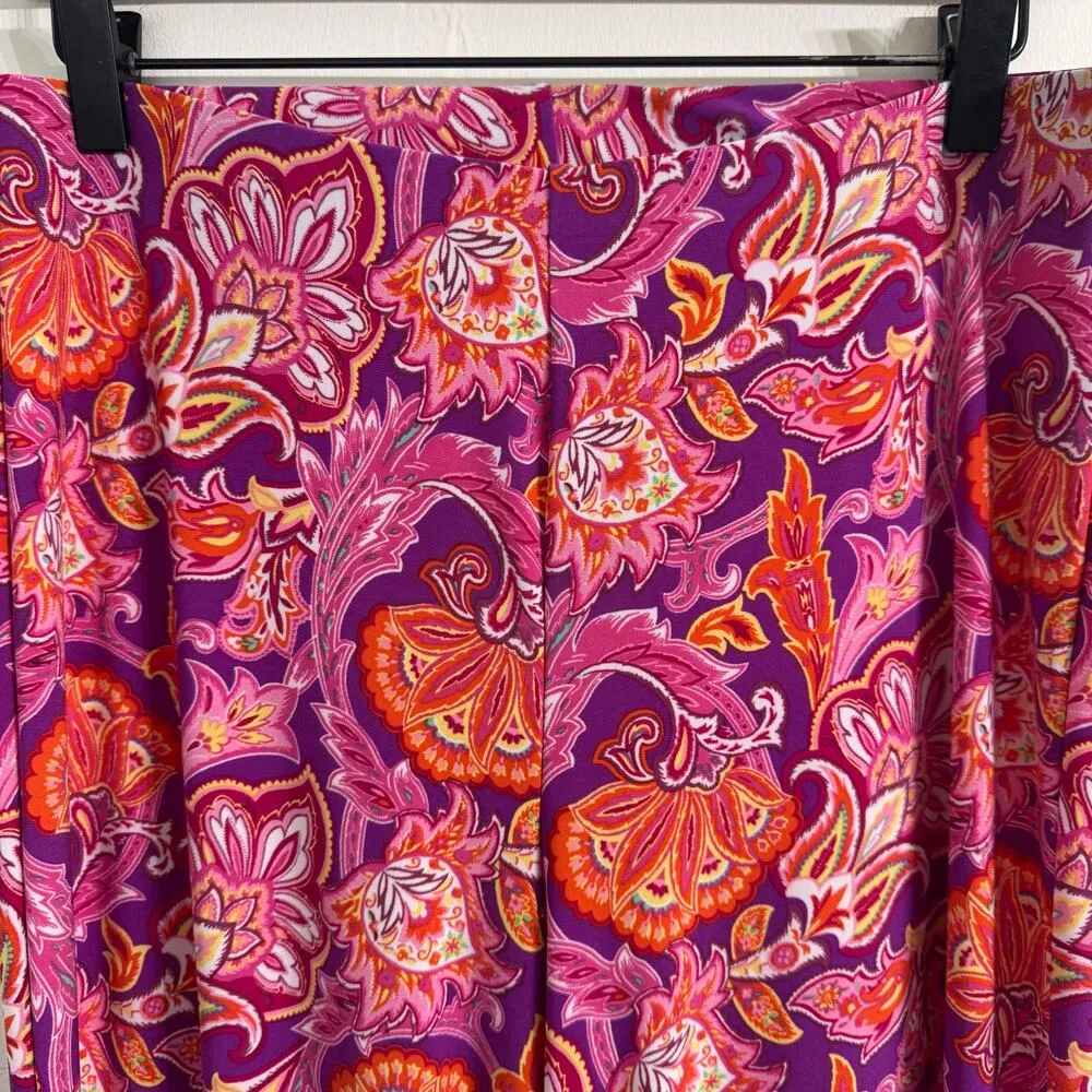 Chaps Pink & Purple Floral Paisley Palazzo Wide Leg Pants Size Small - Image 2