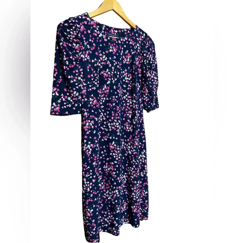 NWT Tommy‎ Hilfiger Floral Navy and Pink Jersey Puff Sleeve Dress Size 4 - Image 6