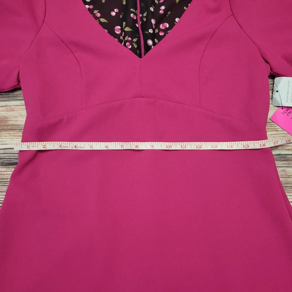 Betsey Johnson Short Sleeve Stretch Crepe Dress with Cherry Lining Pink … - Image 11