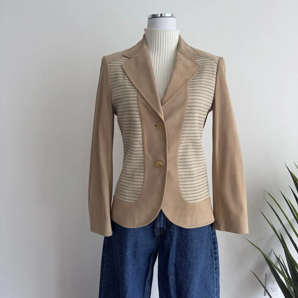 Agnona Jacket Womens XS Tan Suede Leather Quiet Luxury Minimalist Made in Italy - Image 3