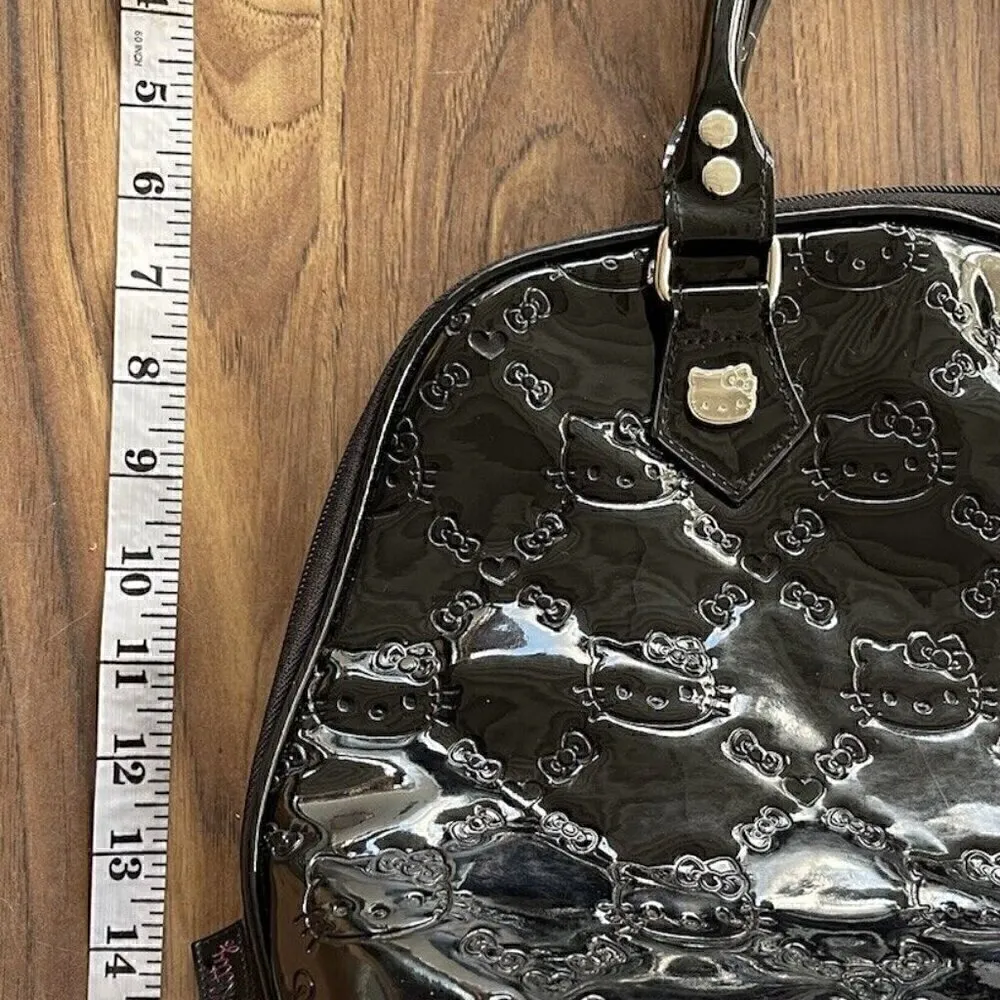 Hello Kitty Sanrio Black Patent Embossed Dome Tote Loungefly Handbag Pink Inter - Image 6