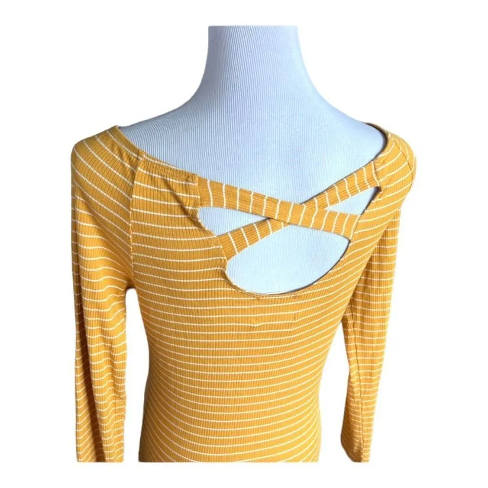 NWT Womens Willow Young Contemporary Striped Cross Cross Back Goldenrod Shirt XL Yellow - Image 2