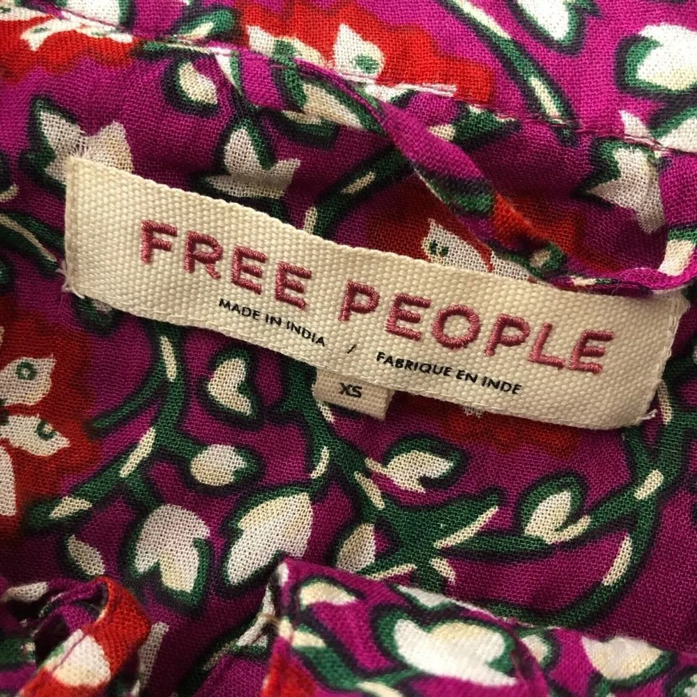 Free People Malia Babydoll Jacket Tie Front Floral Beaded Purple Oversized XS - Image 4