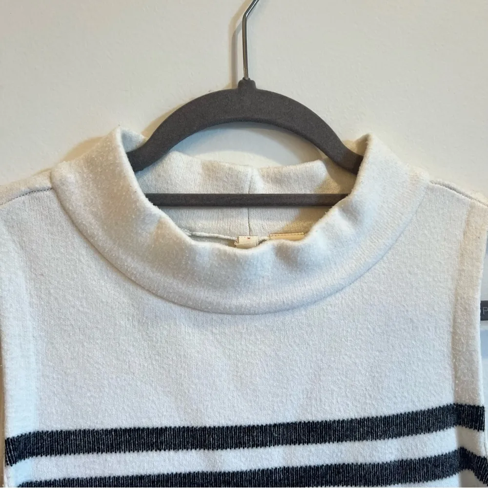 Anthropologie Moth Gray & White Striped Mock Neck Sleeveless Sweater | S - Image 4
