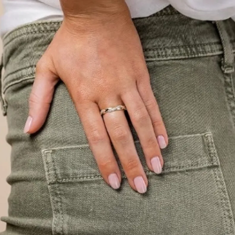 14k Gold Plated 925 Silver Simulated Diamond Eternity‎ Stacking Ring, Size 7 - Image 6