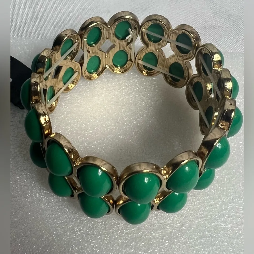 Vintage Stephan & Co Stretch Oval Stone Gold Bracket Bracelet NWT Green - Image 5