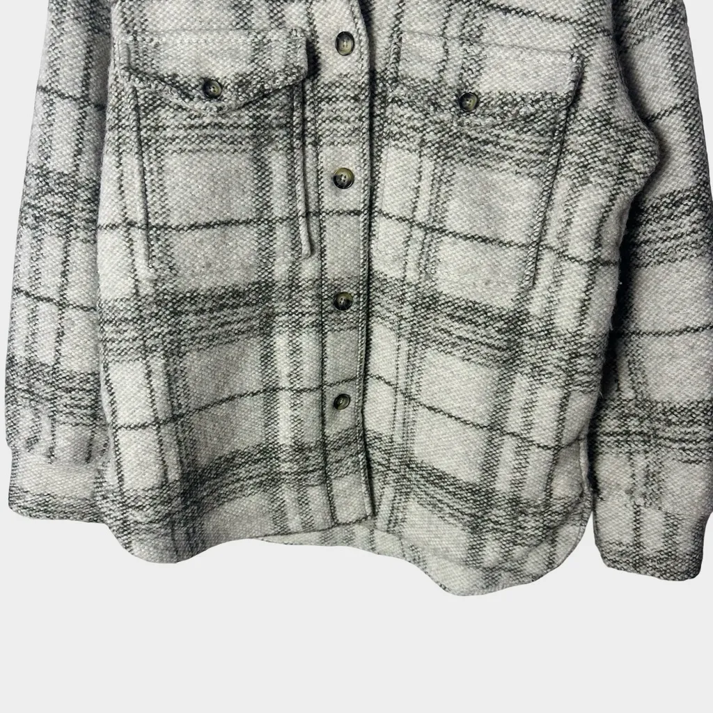 Banana Republic Plaid Shacket Jacket XS Petite Oatmeal Gray Wool Blend - Image 4