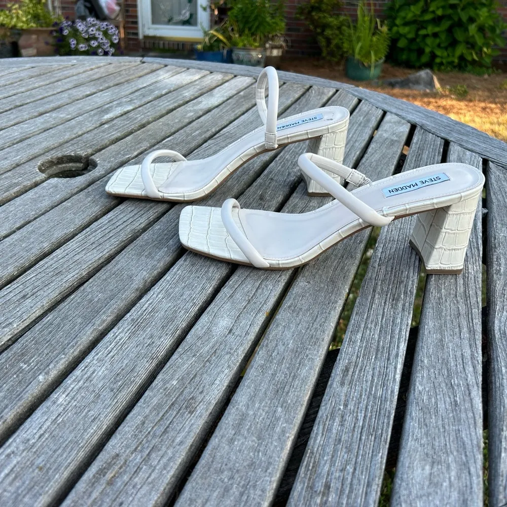 New Steve Madden Lilah White Croc Block Heel Slide‎ Sandals size 10 - Image 3