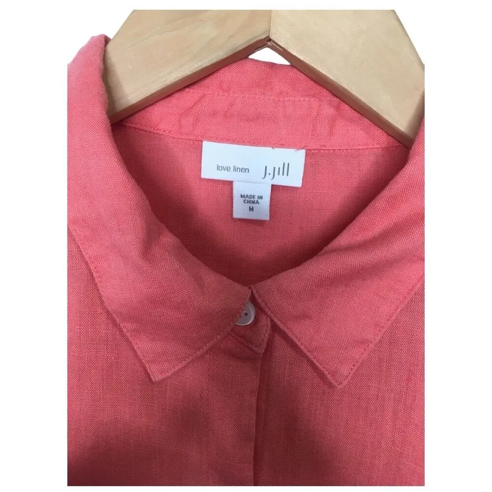 J Jill Love Linen Dress Womens M Shirt Collared Button Up Beachy Lightweight Red - Image 3