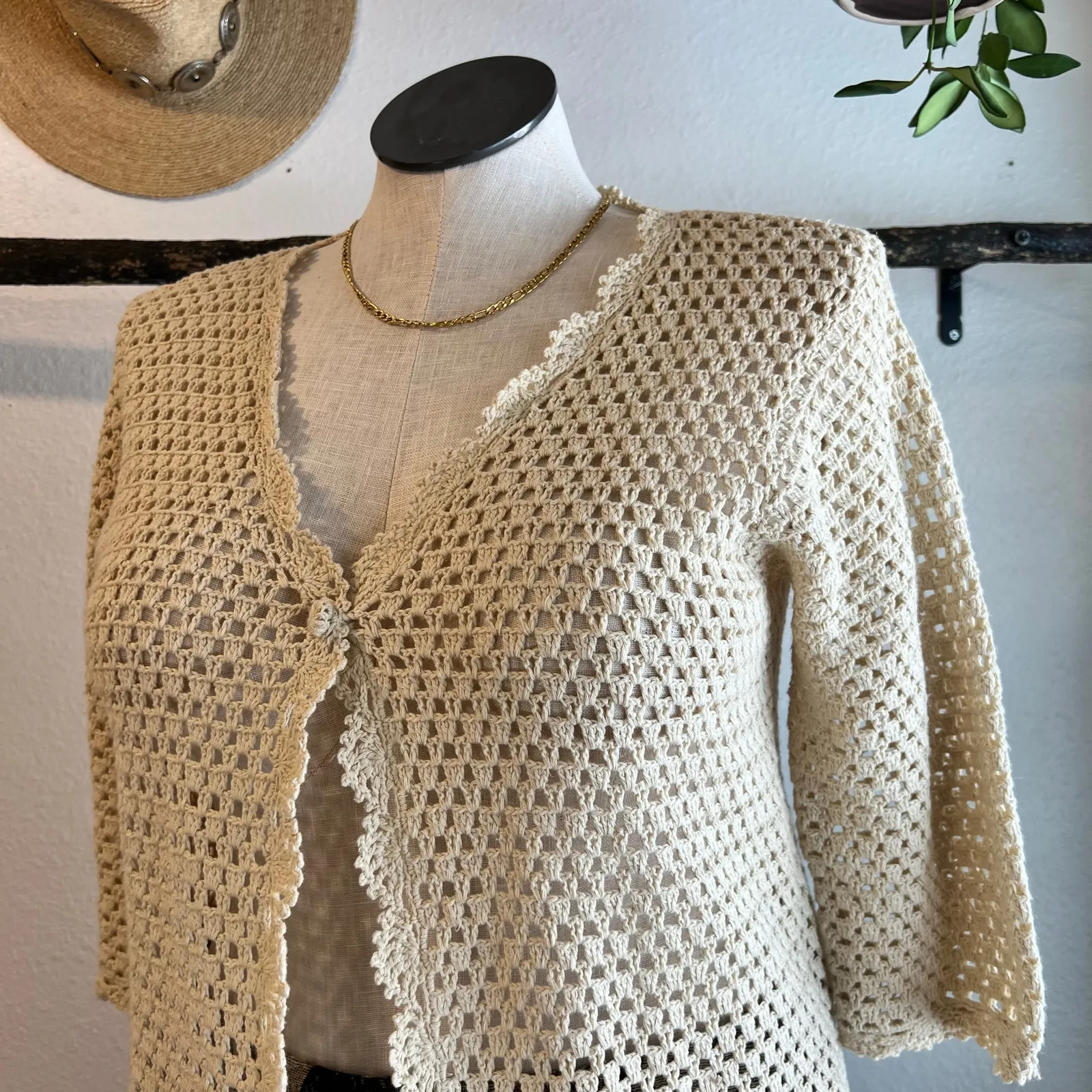 Vintage Norm Thompson Linen Cotton Loose Knit Short Sleeve Sweater Size Large Tan - Image 2