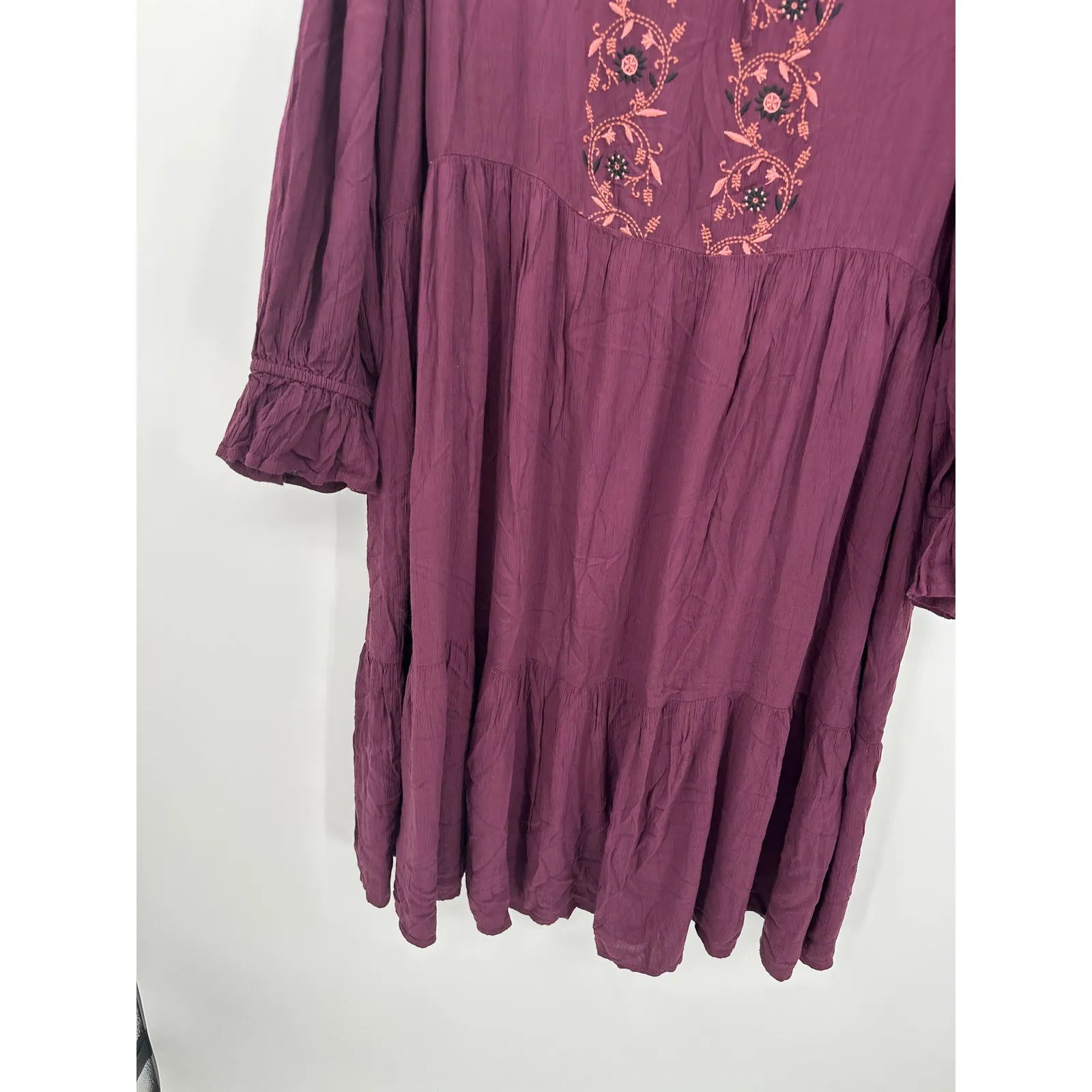 Knox Rose Midi Dress Size 2X Burgundy Embroidery Boho Peasant Fall Cottagecore - Image 3