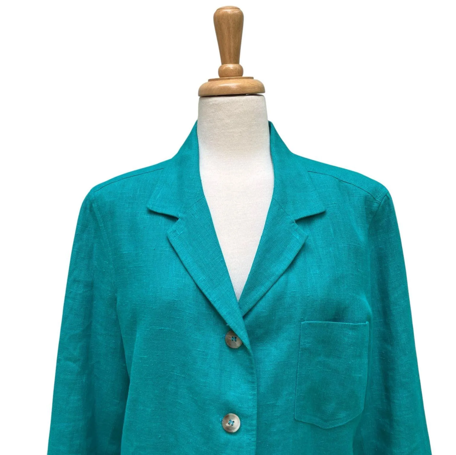 Harve Benard Linen Blazer Sz L Teal Button Up Lined Preppy Academia Lagenlook - Image 2