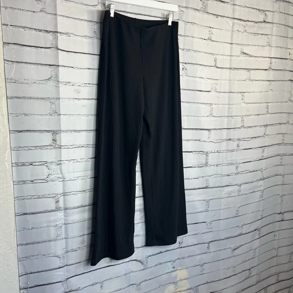 Donna Karan New York Black Ribbed Sweatpants SP Pull-On Lounge Minimalist Y2K - Image 2