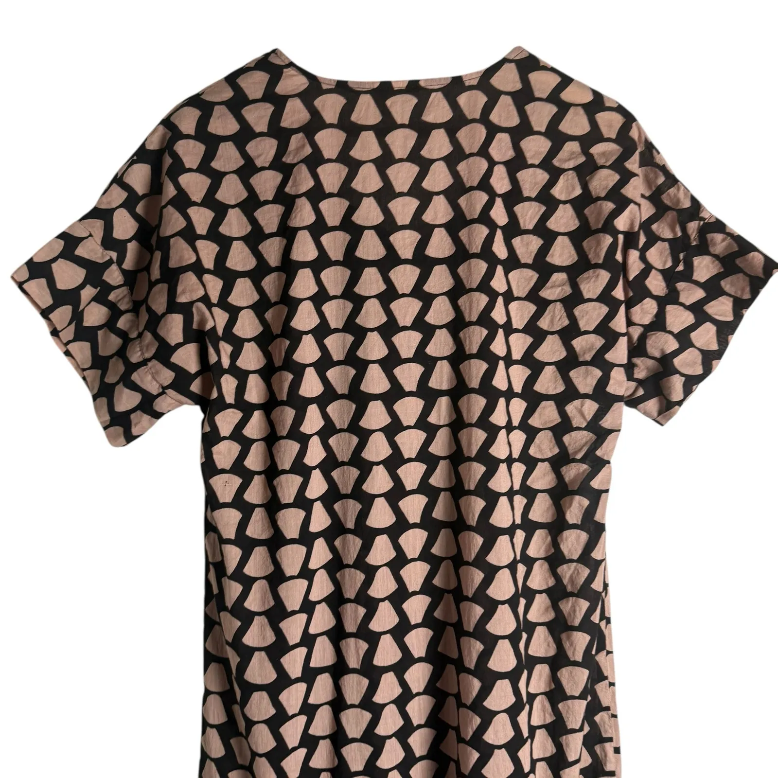 Mirth Black Tan Geo Print Drop Waist Flounce Short Sleeve Maxi Dress Size Small - Image 7